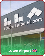 Luton Airport exterior view showcasing the terminal building and surrounding area, emphasizing its modern architecture.