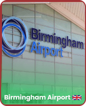 Birmingham Airport transfer service, showcasing vehicles ready for passenger pick-up and drop-off at the terminal.