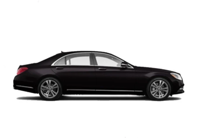 A sleek black Mercedes S-Class sedan parked elegantly, showcasing its luxurious design and sophisticated features.