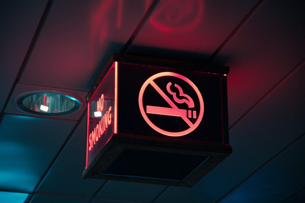 Outdoor designated smoking zone at Gatwick Airport before security checkpoint