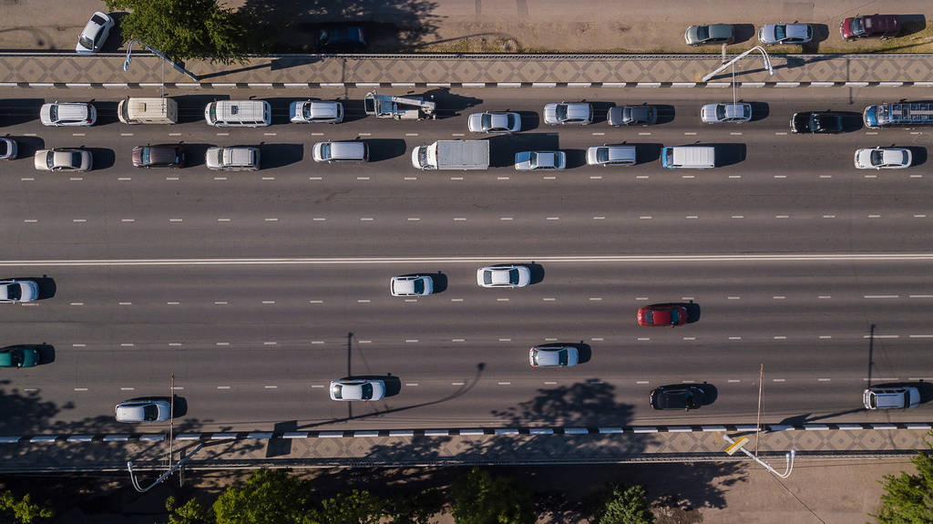 Urban city road traffic from above