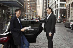 taxi driver getting ready customer