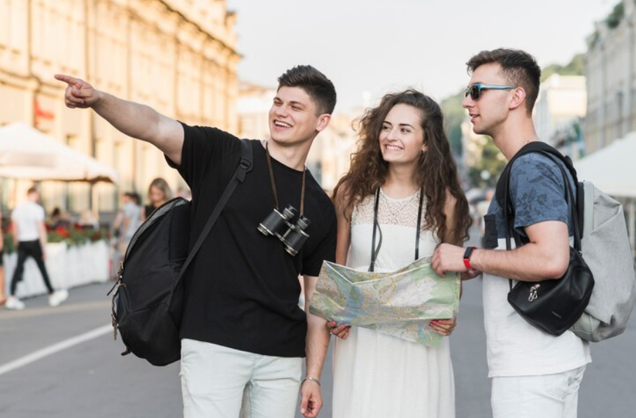 Group of friends exploring the city