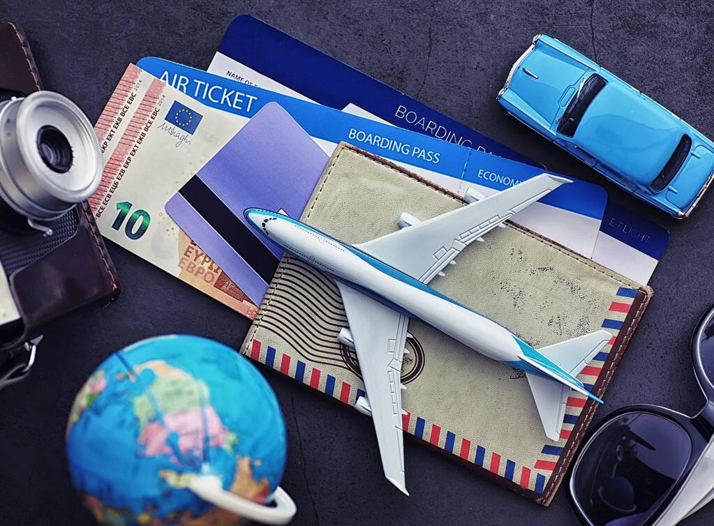 Photo of air ticket and passport for the flight