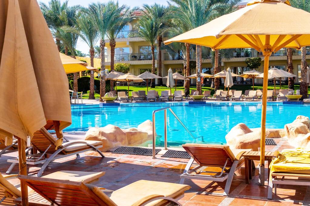 Swimming pool and sunbeds at Sharm El Sheikh Egypt