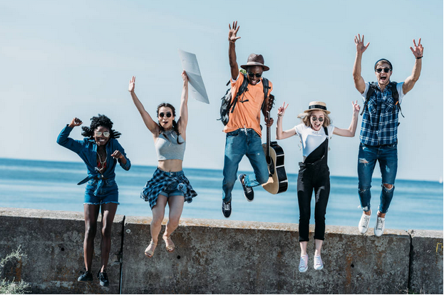 Group of friends jumping