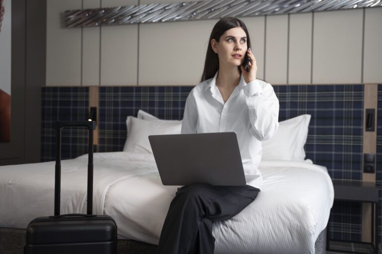 young-woman-talking-her-smartphone-hotel-room